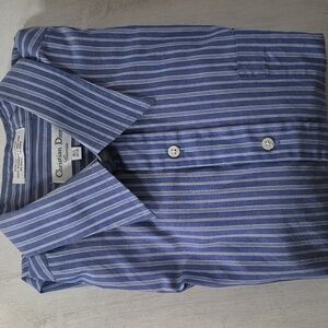 Christian Dior Vintage Blue Pinstripe Chemise XL